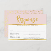 RSVP REPLY KAART bleek roze goudscriptpokken (Voorkant / Achterkant)