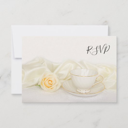 RSVP Reply Kaart Tea Cup en White Rose (Voorkant)