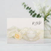 RSVP Reply Kaart Tea Cup en White Rose (Staand voorkant)