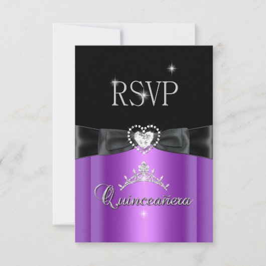 RSVP Reply Party Paarse Zwarte Diamanten Hart (Voorkant)
