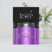 RSVP Reply Party Paarse Zwarte Diamanten Hart (Staand voorkant)