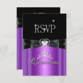 RSVP Reply Party Paarse Zwarte Diamanten Hart (Voorkant / Achterkant)
