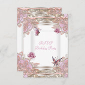 RSVP Reply Party Roze Roos Witte Vlinder (Voorkant / Achterkant)