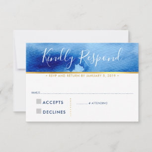 RSVP REPLY RESPONSE CARD Smart Blue waterverf