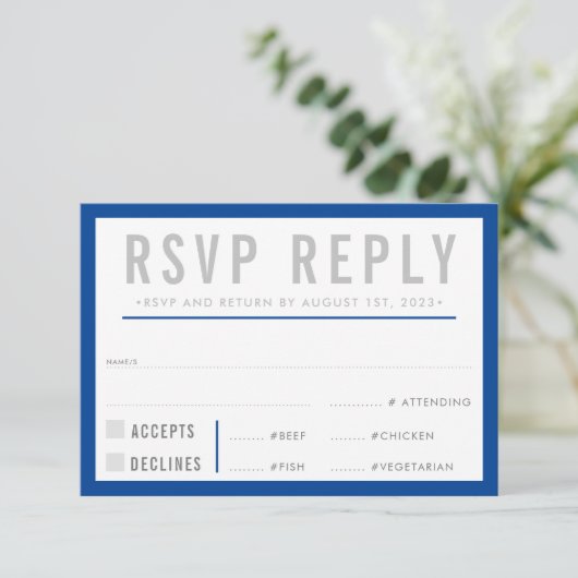 RSVP REPLY RESPONSE modern bold boy blue grijs (Staand voorkant)