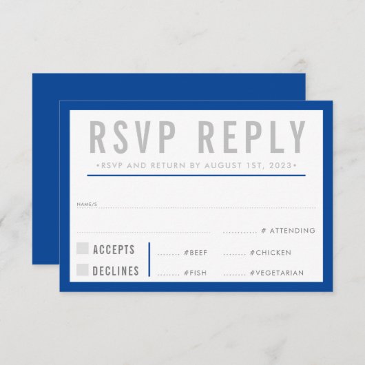 RSVP REPLY RESPONSE modern bold boy blue grijs (Voorkant / Achterkant)