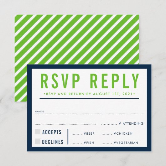RSVP REPLY RESPONSE modern bold green marvy Kaartje (Voorkant / Achterkant)