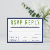 RSVP REPLY RESPONSE modern bold navy blue green Kaartje (Staand voorkant)