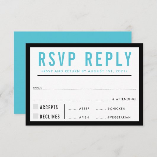 RSVP REPLY RESPONSE simpele, moderne, vette zwarte (Voorkant / Achterkant)