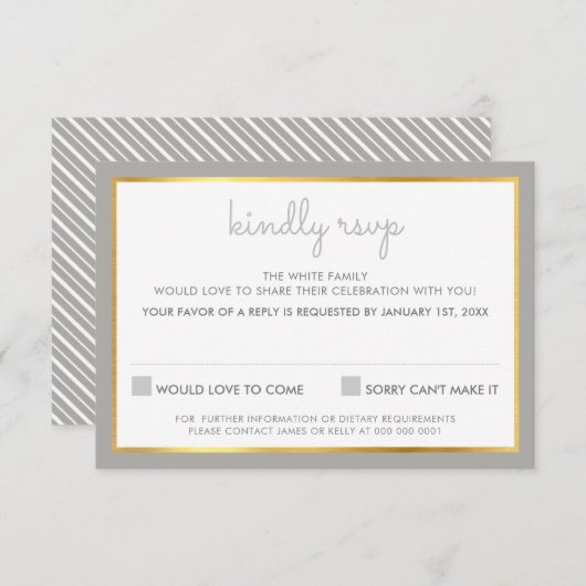 RSVP REPLY RESPONSE Simple stripe Patroon grijs (Voorkant / Achterkant)