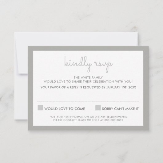 RSVP REPLY RESPONSE Simple stripe Patroon grijs Kaart (Voorkant)