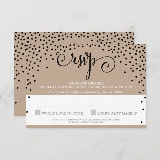 RSVP Reply stijlvolle rustieke zwarte confetti kra (Voorkant / Achterkant)