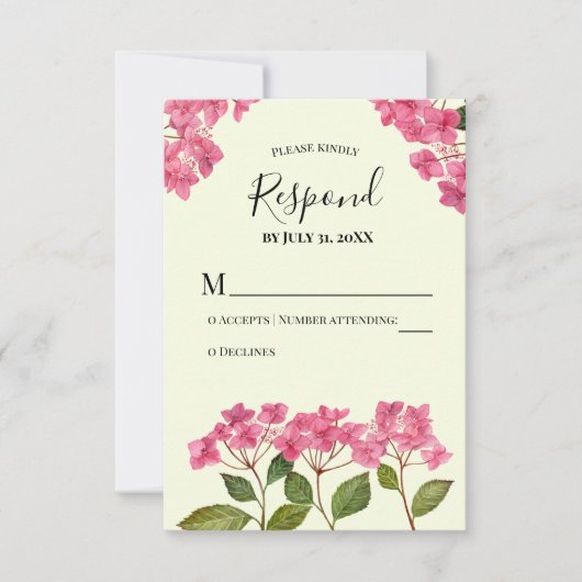RSVP Répondre Aquarelle rose Hydrangée Lacecaps (Devant)