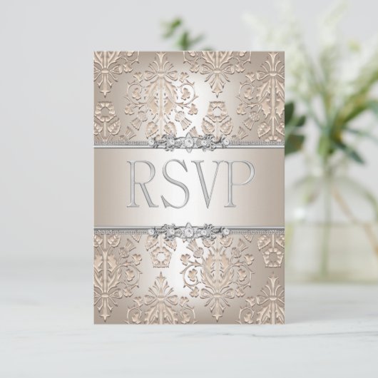 RSVP Répondre Elegant Damask Cream Silver Floral (Debout devant)