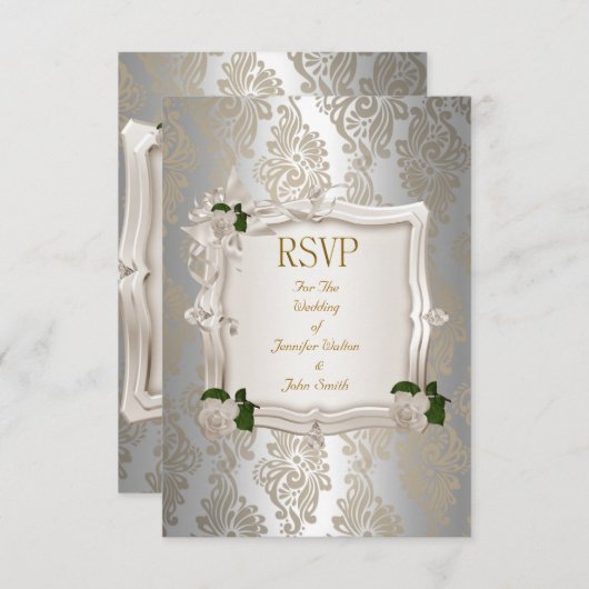 RSVP Répondre Mariage élégant Sepia Silver Rose bl (Devant / Derrière)