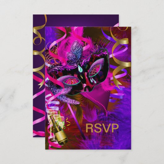 RSVP Répondre Masquerade Masques Champagne (Devant / Derrière)