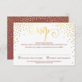 RSVP RÉPONDRE stylisé mini confetti marsala en or  (Devant / Derrière)