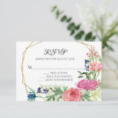 RSVP Réponse Aquarelle Florale Bleu Rose Fermes (Debout devant)