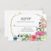 RSVP Réponse Aquarelle Florale Bleu Rose Fermes (Devant / Derrière)