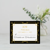 RSVP Réponse Art Déco Classic Black Gold Carte Pos (Debout devant)
