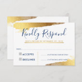 RSVP RÉPONSE CARTE dorée marine bleu marine (Devant / Derrière)