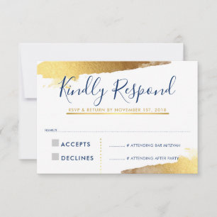 RSVP RÉPONSE CARTE dorée marine bleu marine