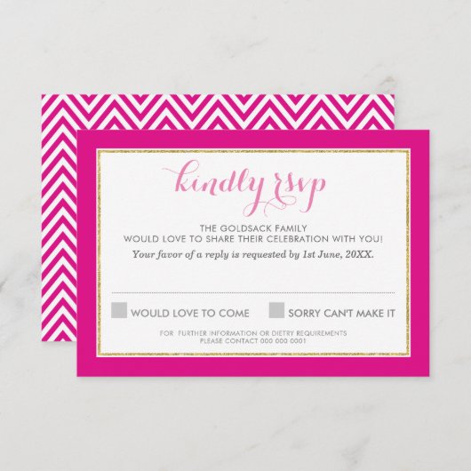 RSVP RÉPONSE chervon motif or rose chaud (Devant / Derrière)