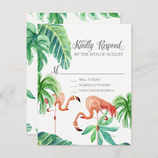 RSVP Réponse Flamant rose Plage Océan Tropical Feu (Devant / Derrière)
