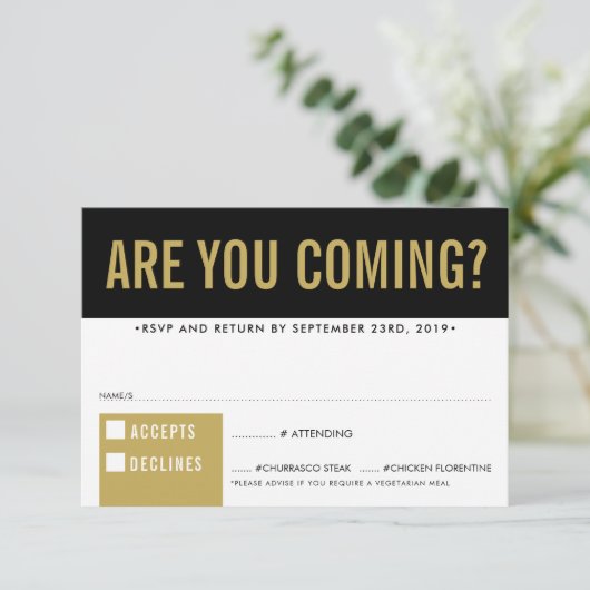 RSVP RÉPONSE fun bold block black old gold (Debout devant)