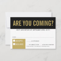 RSVP RÉPONSE fun bold block black old gold