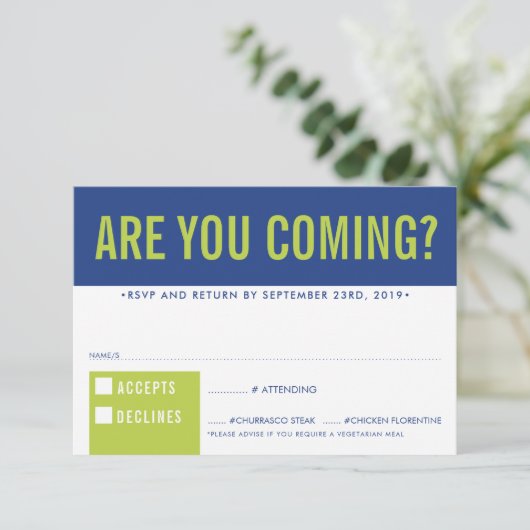 RSVP RÉPONSE fun bold block royal blue lime (Debout devant)