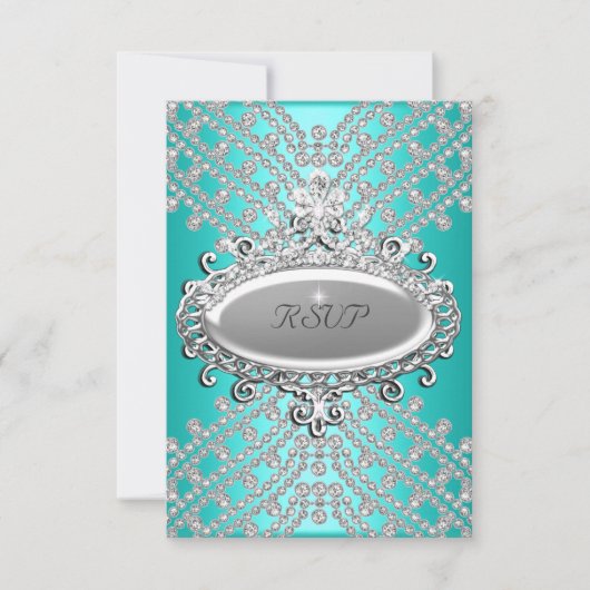 RSVP Réponse Partie Turquoise Bleu Blanc Diamant (Devant)
