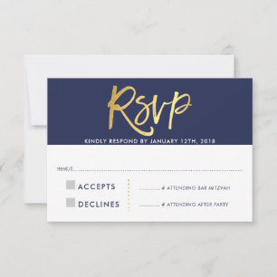 RSVP REPY CARD faux or type bleu marine