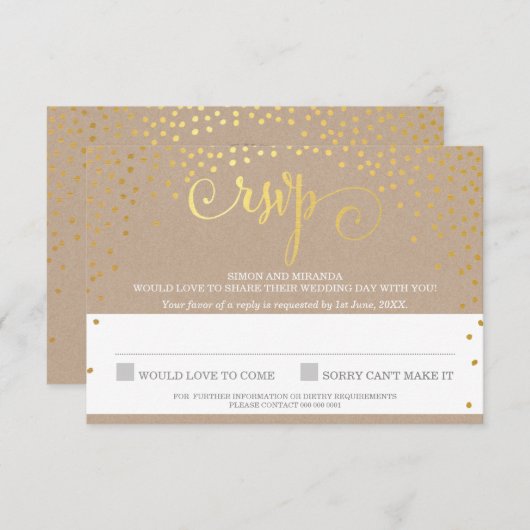 RSVP REPY chic rustique mini confetti kraft en or (Devant / Derrière)