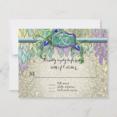 RSVP Respons Art Deco Peacock Feathers Script Art Kaartje (Voorkant)