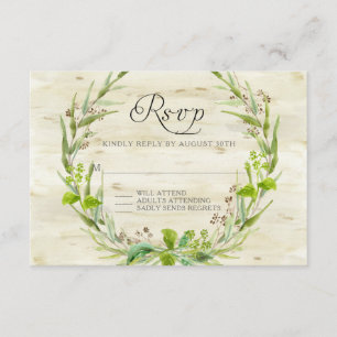 RSVP Respons BOHO Rustic Forest Leaf Seeds Wreater Kaartje