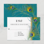RSVP Respons Kaart Peacock Feathers Art Deco Style (Voorkant / Achterkant)