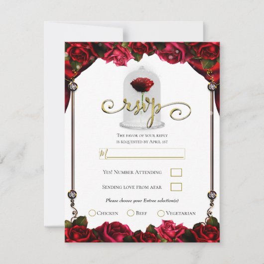 RSVP-respons Magical Red Rose Gold White Kaart (Voorkant)