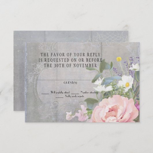 RSVP Respons  Rustic Painted Floral Peony (Voorkant / Achterkant)