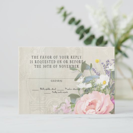 RSVP Respons Rustic Shiplap Floral Peony (Staand voorkant)