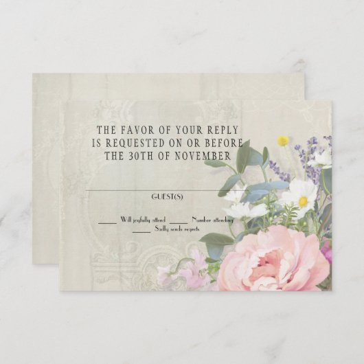 RSVP Respons  Rustic Shiplap Floral Peony (Voorkant / Achterkant)