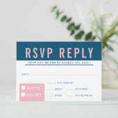 RSVP RESPONSE modern bloktype blauw roze (Staand voorkant)