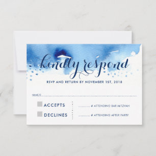 RSVP RESPONSE SMART navy blue waterverf Kaartje