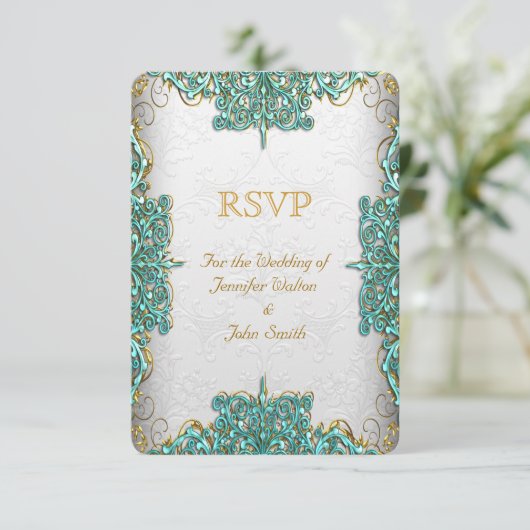 RSVP Response Weddenschap Wit Blauwgroen Blauw Kaart (Staand voorkant)