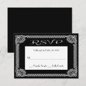 RSVP Retro RSVP Black en White Floral Response Kaartje (Voorkant / Achterkant)