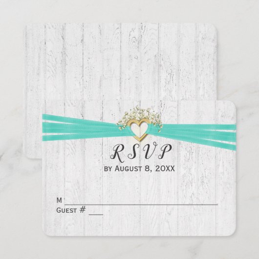 RSVP Ribbon Heart Kaart (Voorkant / Achterkant)