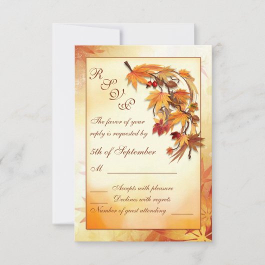 RSVP rode, gouden, bruine bladeren in de herfst Kaartje (Voorkant)