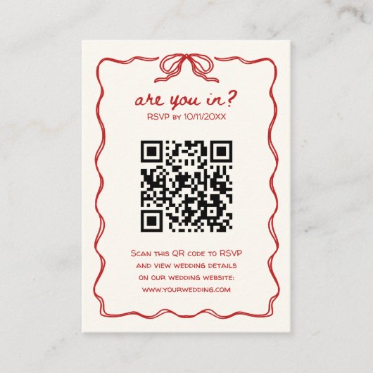 RSVP Rode Hand geïllustreerde QR-code Informatiekaartje (Voorkant)