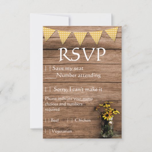 RSVP: Roeustige zonnebloem en ringham bruiloft RSVP Kaartje (Voorkant)