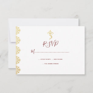 RSVP Rood & Gold Ganesha en Mehndi Indian RSVP Kaartje